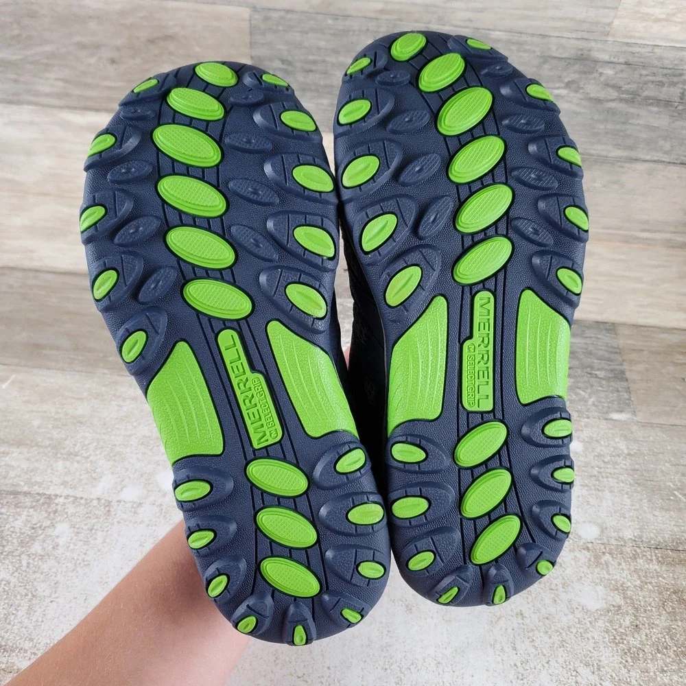 Merrell Trail Chaser Kids Shoe Sz 3.5 W Navy Green Bungee Laces with Hook & Loop